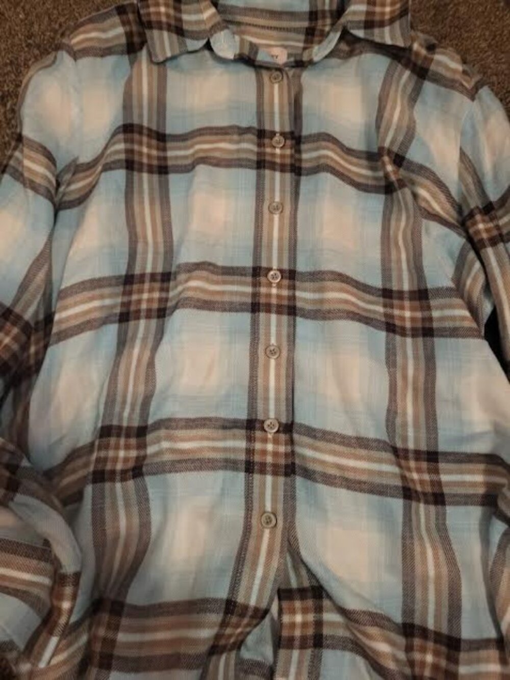 Womens Allison Daley Petites Long-Sleeve Turquoise Plaid Shirt Size M